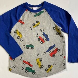 Hanna Anderson Shirt Size 120 Size 6 7 Baseball Style Trucks Boys Gray Blue EUC